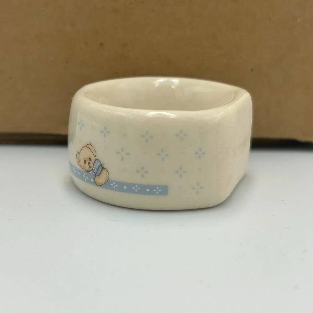 Vintage 80s Stoneware Country Bears Tienshan Napkin Rings Set Cottage Theodore